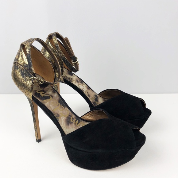 Sam Edelman 'Marina' Gold Flecked Peep-Toe Pump - Picture 2 of 16